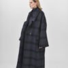 Deep, navy blue, plaid oversize coat, and vest duo